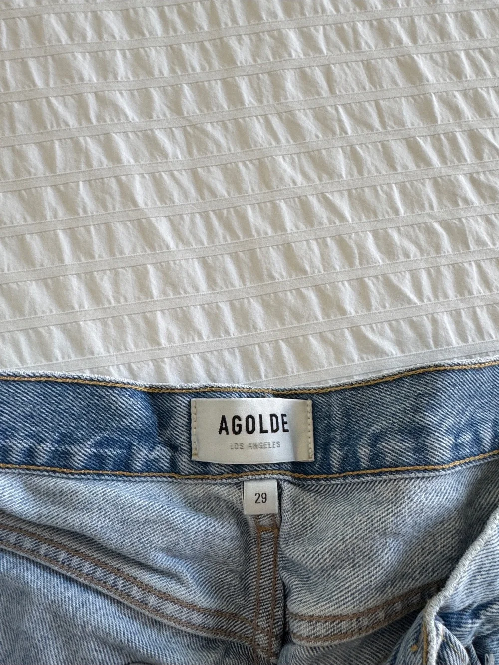 Agolde Light Wash Distressed High-Rise Denim Shorts